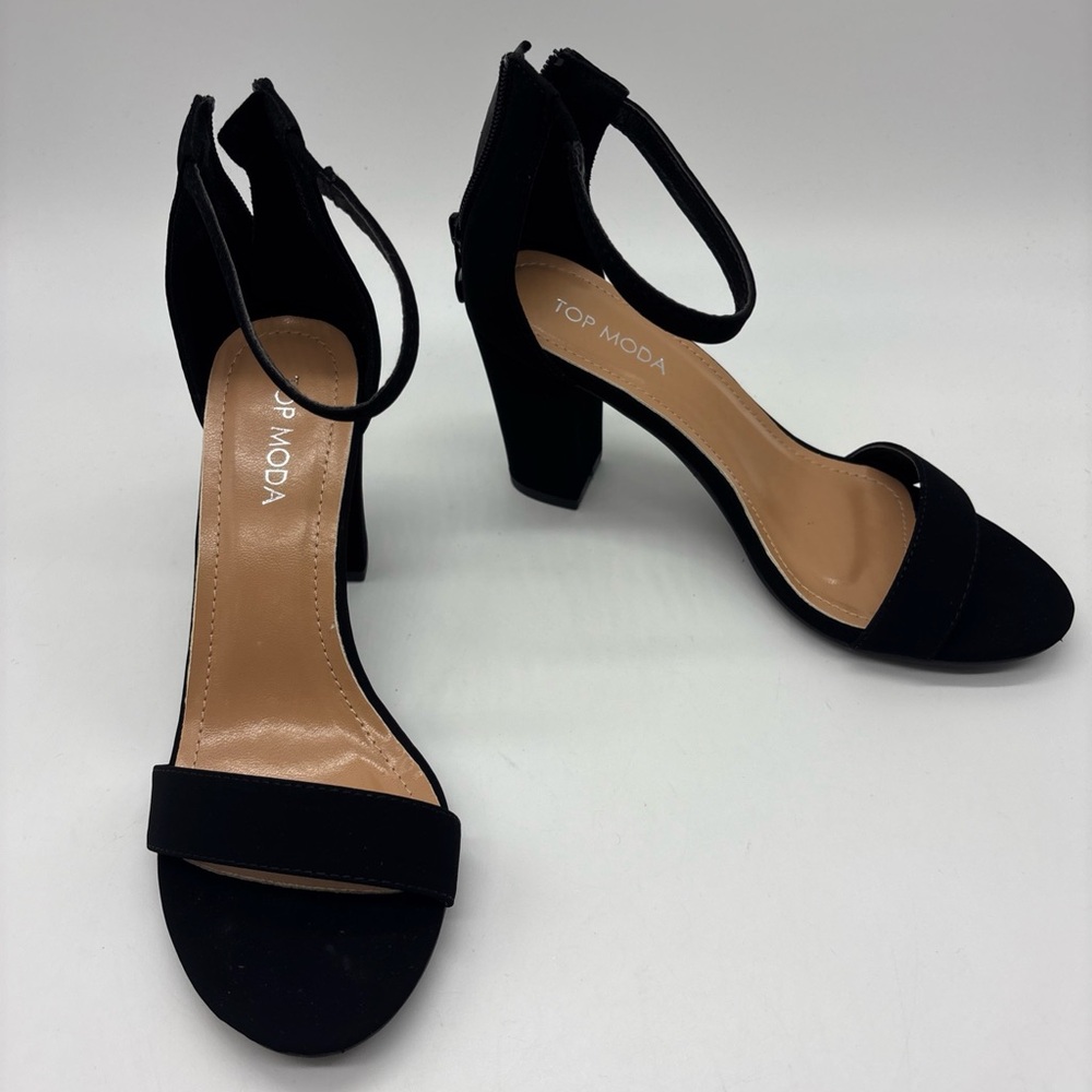 Top Moda Hannah Suede Dressy Ankle Strap Back Zip 3" High Block Heel Sandal 10